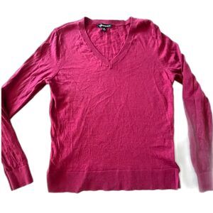 Katherine Barclay Merino Extra Fine Wool V-neck Sweater Magenta Pink Size Large